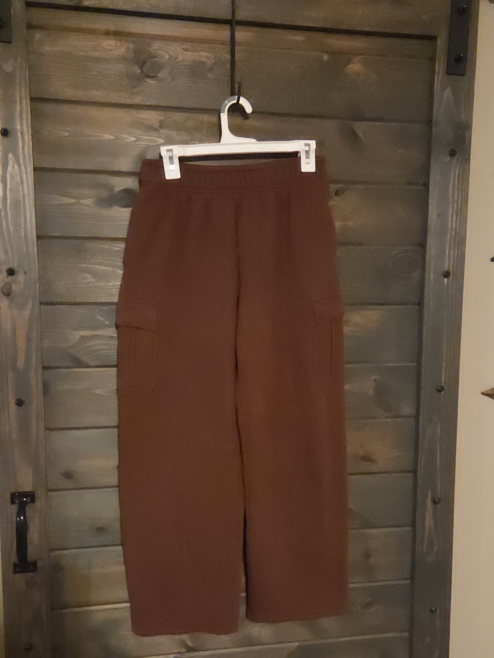 High-Rise Wide Leg Cargo Joggers — Brown